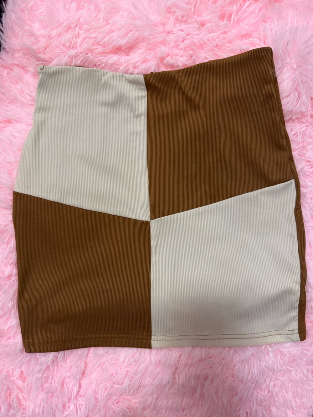 SHEIN Colorblock Mini Skirt in Brown and Cream